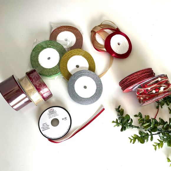 Other - Christmas Ribbon String Lot Red Gold Silver Green Gold